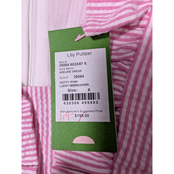 LILLY PULITZER Pink White Striped Sleeveless V-Neck Dress Size 6 New - Picture 6 of 10